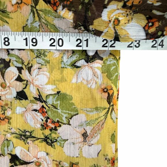 Fig And Flower Sheer Tunic Blouse XL Brown Yellow Floral Button Down Boho - Picture 6 of 14
